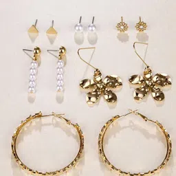 Jewels Galaxy Set Of 6 Gold Plated Contemporary Studs Earrings image 2