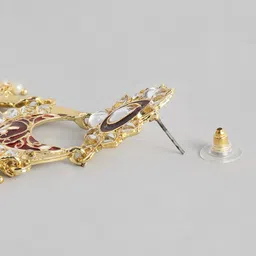 I Jewels Maroon Gold-Plated Crescent Shaped Chandbali Earrings image 5