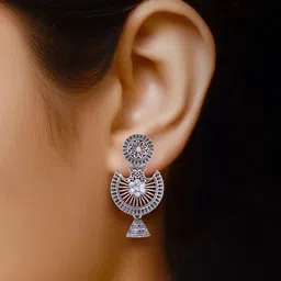 MEENAZ Set Of 3 Silver-Plated Dome Shaped Stainless Steel Jhumkas image 5