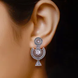 MEENAZ Set of 3 Silver-Plated Dome Shaped Jhumkas Earrings image 5