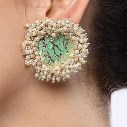 Shining Diva Gold-Plated Classic Studs Earrings image 2