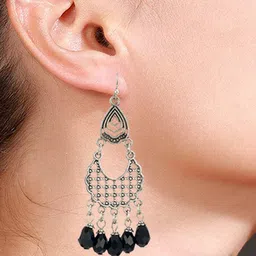 Young & Forever Women Silver-Plated & Black Contemporary Chandbalis Earrings image 2