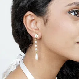 JOKER & WITCH Gold-Toned & Pearl Contemporary Drop Earrings image 3