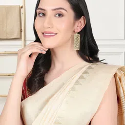 Adwitiya Collection Gold-Plated Classic Drop Earrings image 3