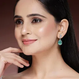 ZENEME Rhodium-Plated American Diamond Studded Teardrop Shaped Drop Earrings image 5