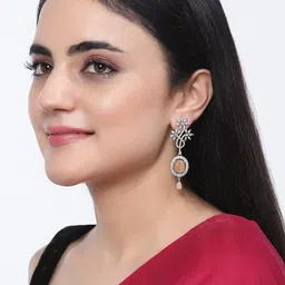 ZENEME Rhodium-Plated Contemporary Drop Earrings image 5