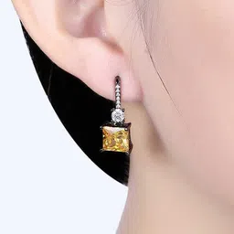 Jewels Galaxy Silver-Plated Cubic Zirconia Studded Square Drop Earrings image 5
