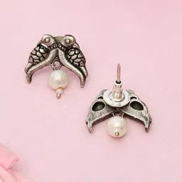 Sangria Silver-Plated Oxidised Artificial Stones and Beads Studs image 2