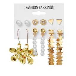 Jewels Galaxy Set Of 6 Gold Plated Contemporary Studs Earrings image 3