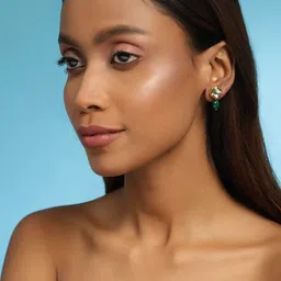 Ruby Raang Women Green Kundan Contemporary Drop Earrings image 2