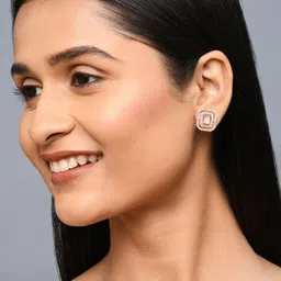 ToniQ Pink Gold-Plated American Diamond Studded Studs Earrings-picture-35