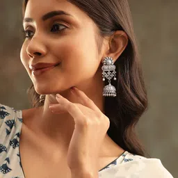 Rubans Silver-Plated Dome Shaped Jhumkas image 2