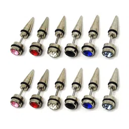 MEENAZ Men Set Of 6 Silver-Plated AD-Studded Circular Studs Earrings image 3