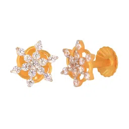 BHIMA 22K Hallmark 916 Purity Yellow Gold Floral White Stone Stud image 4
