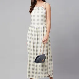 Divena Off White & Grey Checked Midi Dress image 2