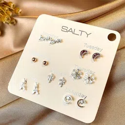 SALTY Set Of 7 Silver-Plated Contemporary Studs Earrings image 2