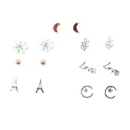 SALTY Set Of 7 Silver-Plated Contemporary Studs Earrings image 3