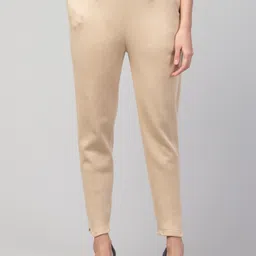 fambee Women Regular Fit Gold Wool Trousers-picture-10