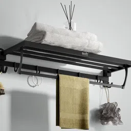 gloxy Space-Saving Wall-Mounted Towel Rack | Foldable Bathroom Organizer with Hooks Bathroom Mirror-picture-22
