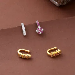 YELLOW CHIMES Gold-plated Plated Crystal Nose Stud-image-38