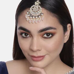LAIDA Gold-Plated Stones & Beads Studded Chand Style Maangtikka image 1