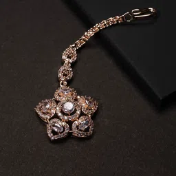 justpeachy Rose Gold-Plated & White AD-Studded Maang Tikka-picture-25