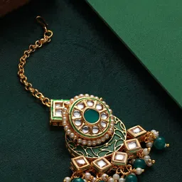 Priyaasi Gold-Plated Kundan-Studded & Pearl Beaded Maang Tikka-image-79