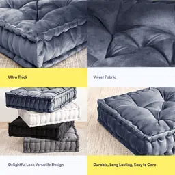 maatrikaa Vetiver Roots Floor Cushion Pack of 1 Solid Square Velvet Soft Padded Seat Pillow for Living Room,Bedroom,Office(18x18 Inch) image 2