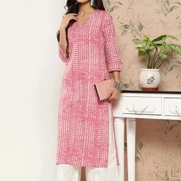 ambrosia retail Women Striped Cotton Blend Straight Kurta-picture-24