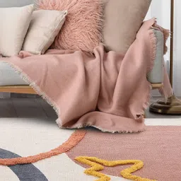 URBAN SPACE Beige & Red Tufted Pure Cotton Anti-Skid Rectangular Carpet image 3