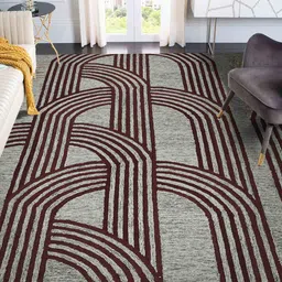 saraswatii global Grey & Brown Geometric-Printed Hand Tufted Rectangular Carpet image 1