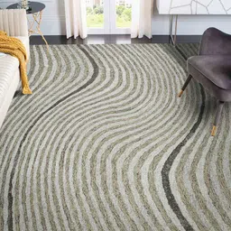 saraswatii global Grey & Brown Geometric-Printed Hand Tufted Rectangular Carpet image 1