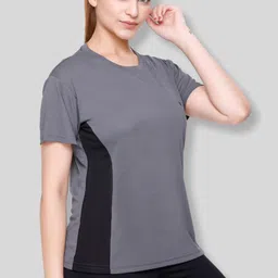 white moon Pack of 2 Women Colorblock Round Neck Polyester Multicolor T-Shirt image 3