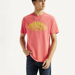 levi's Men Graphic Print Crew Neck Pure Cotton Orange T-Shirt-picture-11