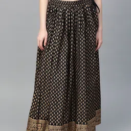 varanga Women Printed Flared Black Skirt-picture-29