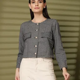 pluss Women Striped Mandarin Casual Blazer-picture-15
