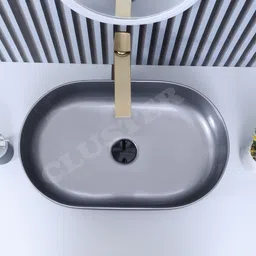 cluster Designer Table Top Wash Basin For Bathroom | Ceramic Bathroom Sink | Over Counter Wash Basin for Hotel, Restaurant (21x14x6 Inch) ( Glossy Grey ) Table Top Basin image 4