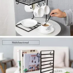 enshrine Cup Kitchen Rack 6 Hook Mug Holder Countertop Mug Storage Organizer Rack Coffee Cup Drying Rack Cast Iron image 3