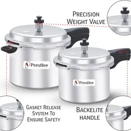 prestlee DELUXE 5, 3 Liter Aluminium Outerlid Pressure Cooker Combo 5 L, 3 L Pressure Cooker image 2