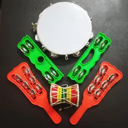 hmk Plastic Hand Taal, Khartal, Damru, 08 inch Dafli combo use For Bhajan & Kirtans Kartal Instrument-picture-22