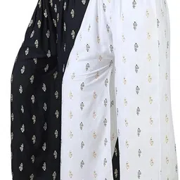 palazzo designs Pack of 2 Women Relaxed Black, White Viscose Rayon Trousers-picture-27