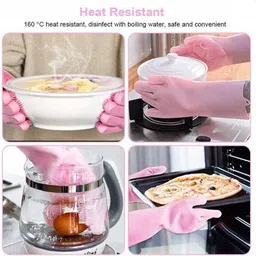 benison india shopping Silicone Dish Washing Gloves, Silicon Cleaning Gloves, Silicon Hand Gloves for Kitchen Dishwashing and Pet Grooming, Great for Washing Dish, Kitchen, Car, Bathroom Wet and Dry Glove Set image 5