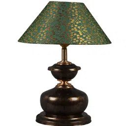 foziq Copper Metal & Cotton Green & Gold Colour Table Lamp image 4