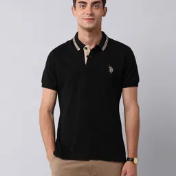 u.s. polo assn. denim co. Men Solid Polo Neck Pure Cotton Black T-Shirt-picture-12