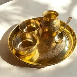 necon Pack of 5 Brass Divyathali Traditional Brass Pooja Thali Set Dinner Set-picture-46