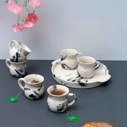 unravel india Vintage Chronical of Italy (Set of 7) Ceramic Tea Cup & Tray image 1