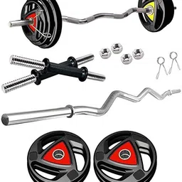 dinetic 20 kg Professional Metal Integrated Rubber Plates Combo with 3ft Curl Rod Home Gym Combo-picture-37