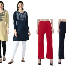 indeweaves Pack of 4 Women Self Design Wool A-line Kurta image 1