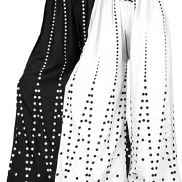 areeba collection Pack of 2 Women Loose Fit Black, White Viscose Rayon Trousers-picture-25