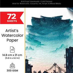 Artists' Watercolour Paper (A5 72 Sheets) Rough Handmade for Water colour, Acrylic, Gouache, Ink & Mixed Media A5 300 gsm Watercolor Paper-image-59